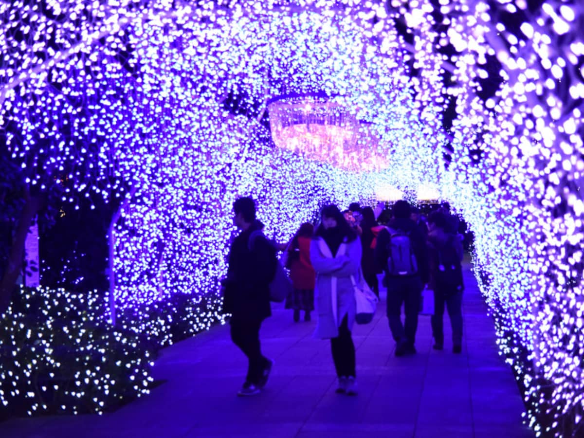 数万個のクリスタルビーズを使用した光のアーチ