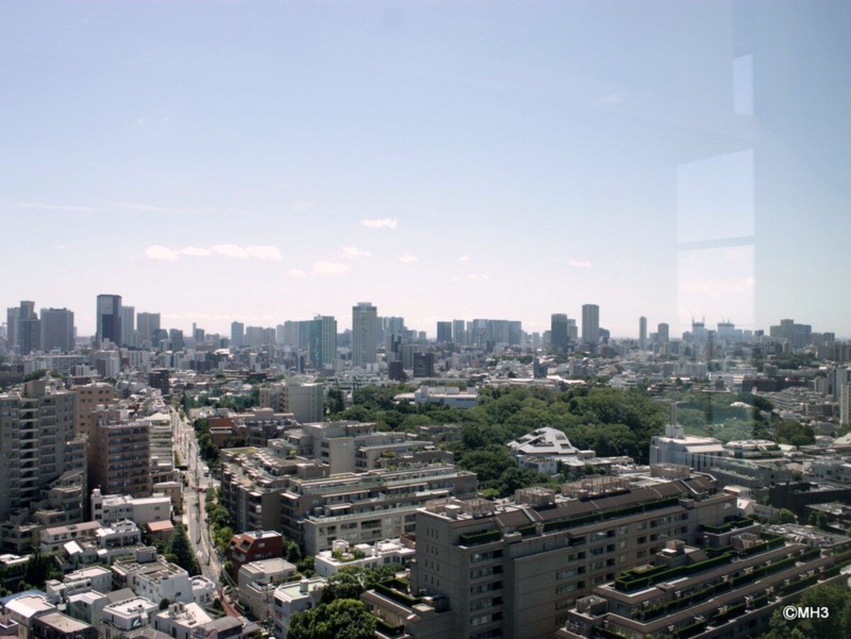 最上階ペントハウスから都心方向を望む。手前（右）の建物は「ザ・ハウス南麻布」