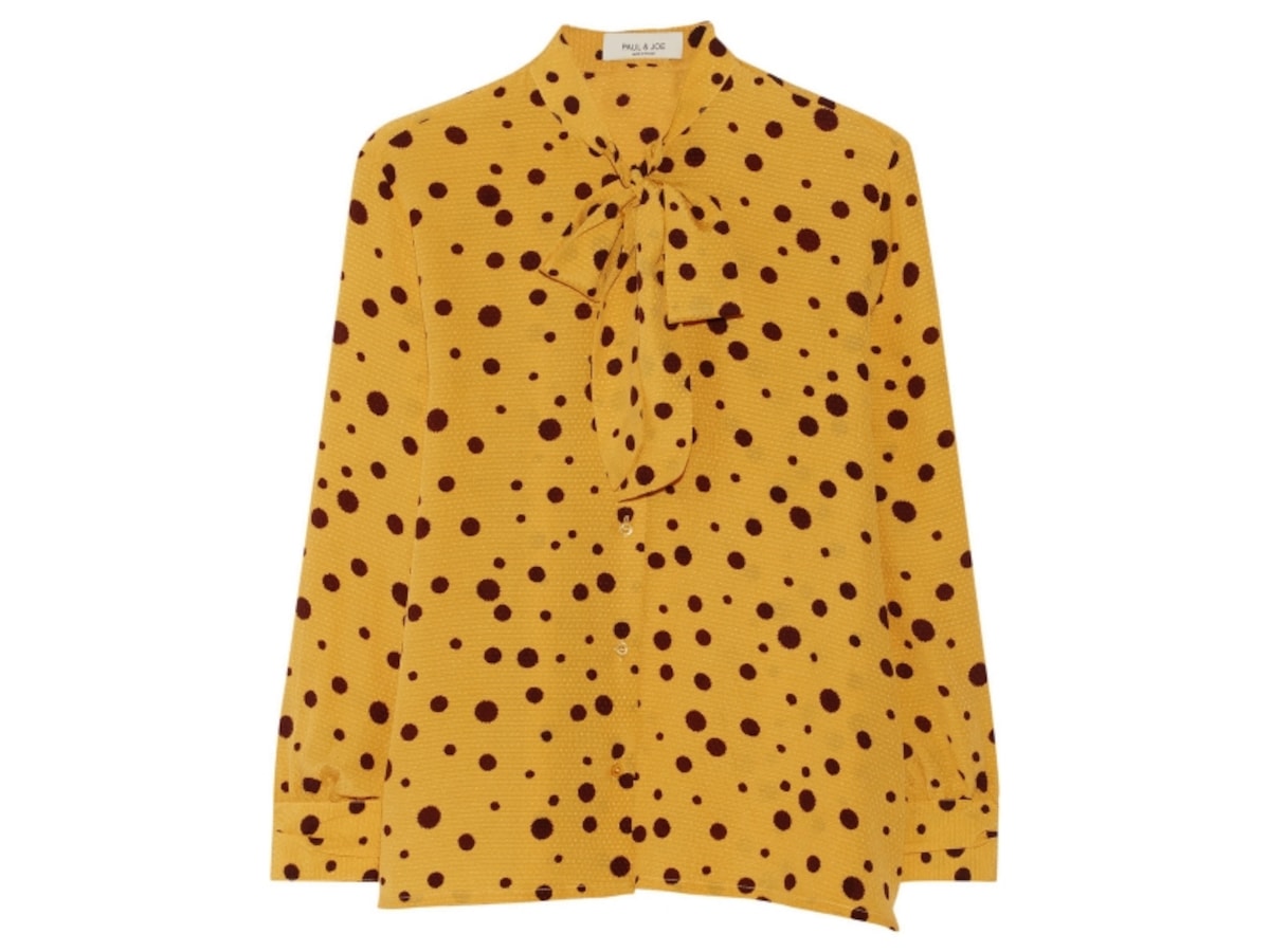 PAUL & JOE／Yseult printed Swiss-dot silk-georgette blouse（マリーゴールド＆クラレット）