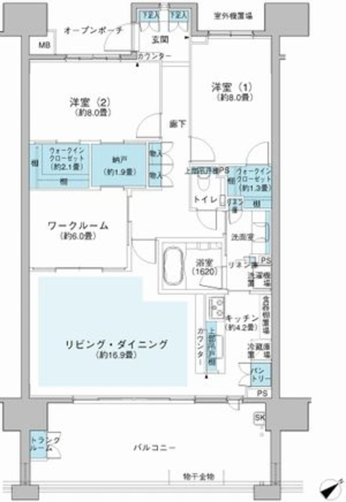センターインの間取りでなくても、アルコーブなどによって、外廊下との距離を保つとプライバシーを保ちやすい