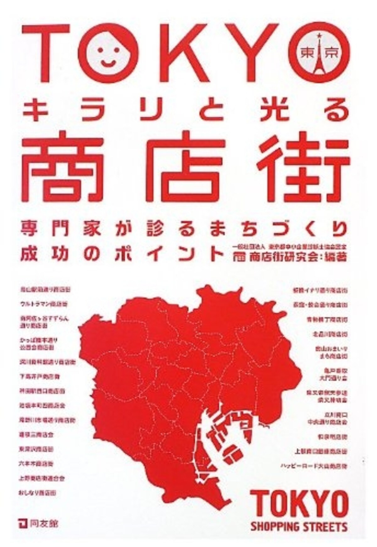 商店街の側に立った本
