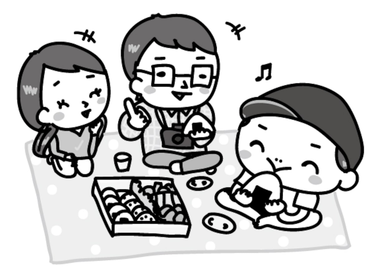 お弁当　運動会　イラスト　白黒　かわいい
