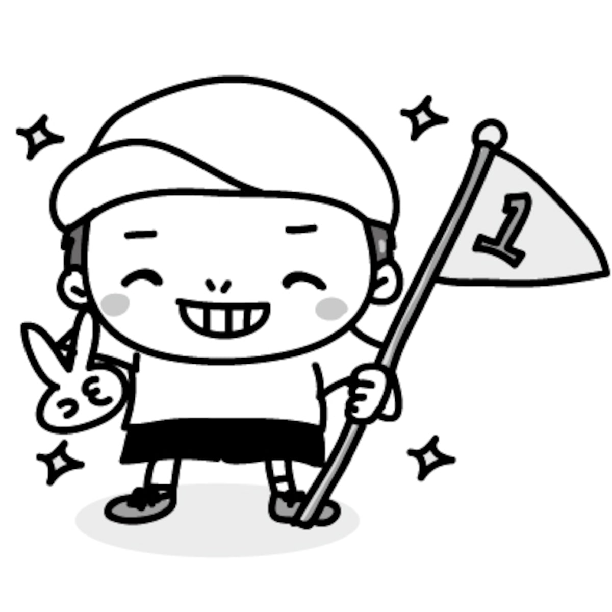 男の子　運動会　イラスト　白黒　かわいい