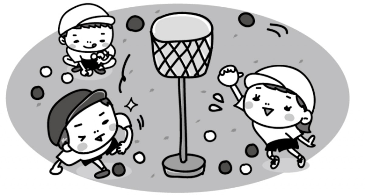 玉入れ　運動会　イラスト　白黒　かわいい