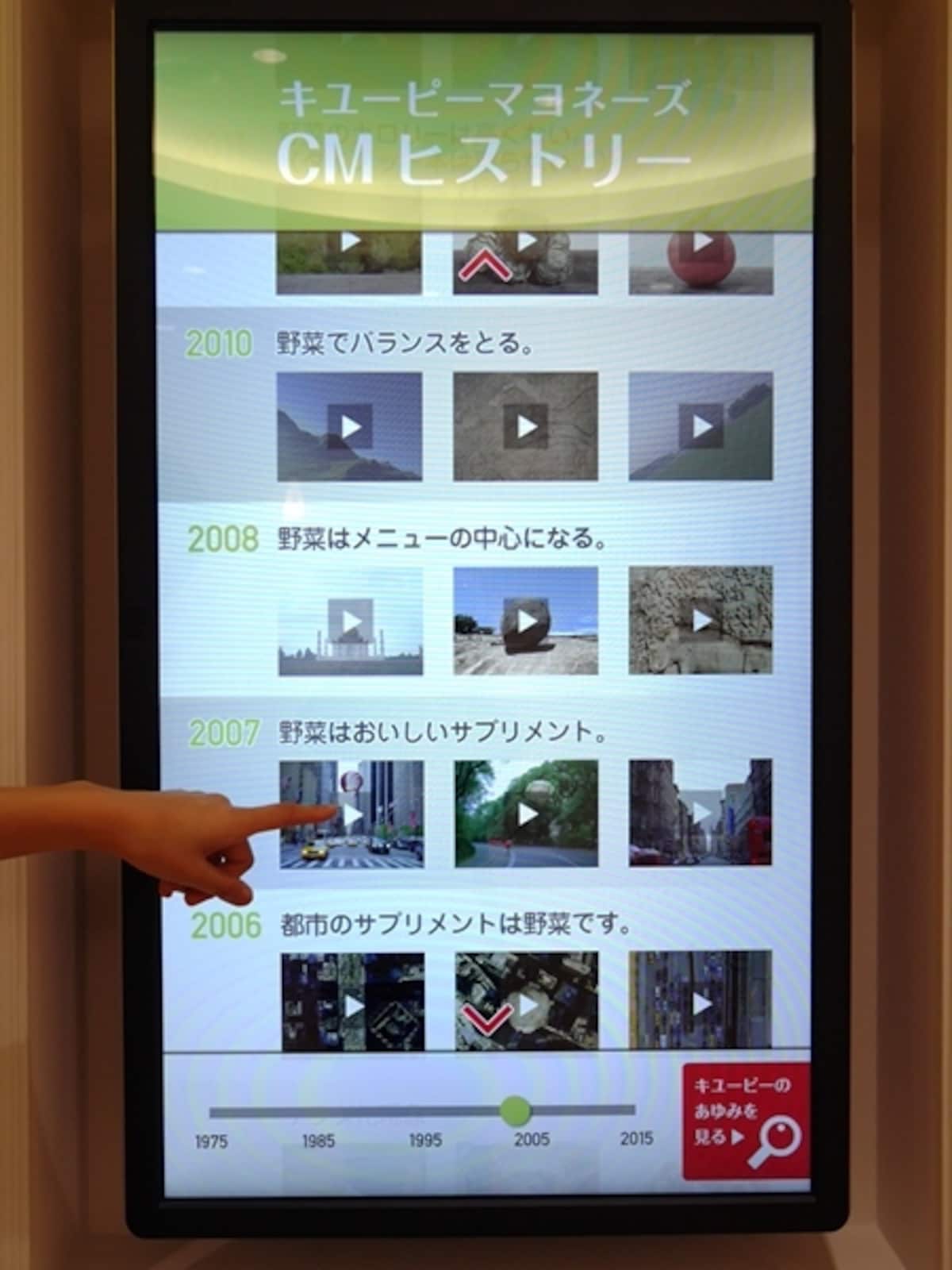歴代CMの鑑賞スクリーン