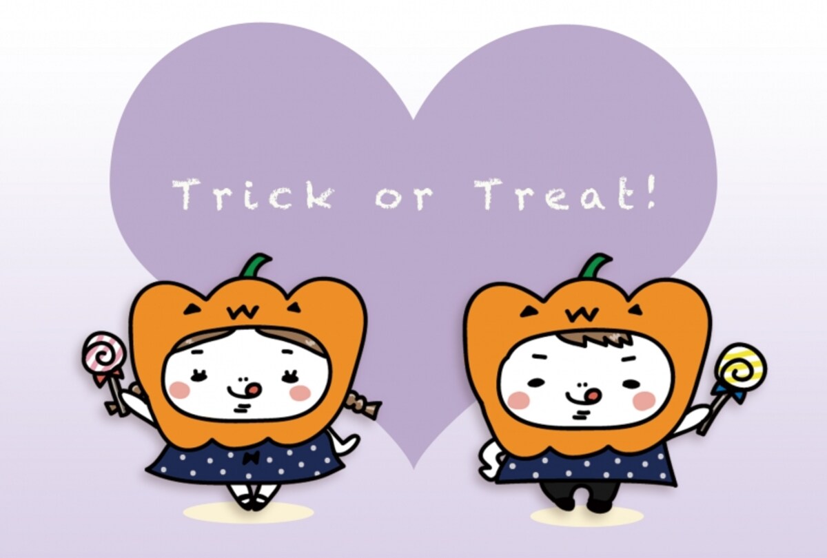 グリーティングカード　トリックオアトリート　ハロウィン　イラスト　カラー　かわいい