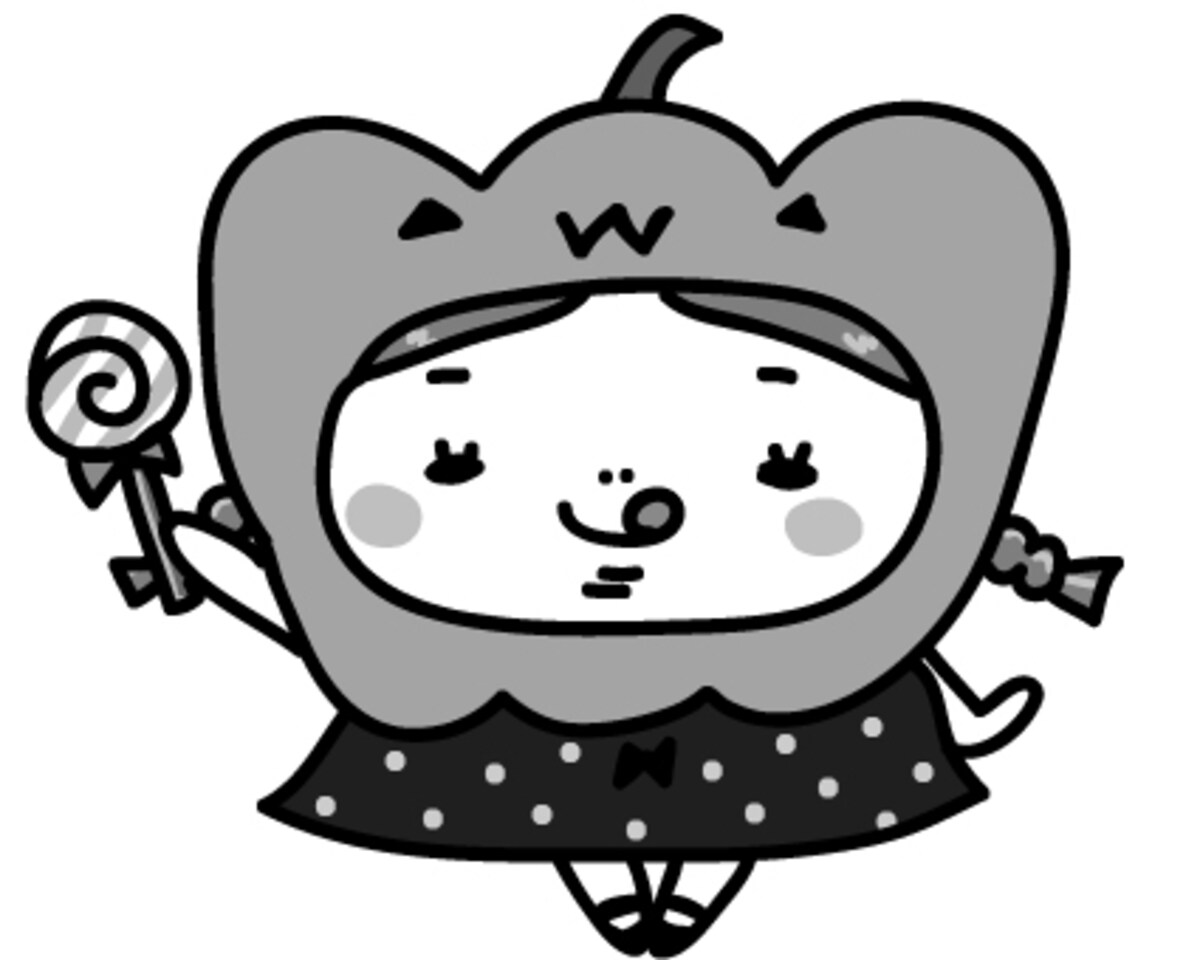 女の子　ハロウィン　イラスト　白黒　かわいい