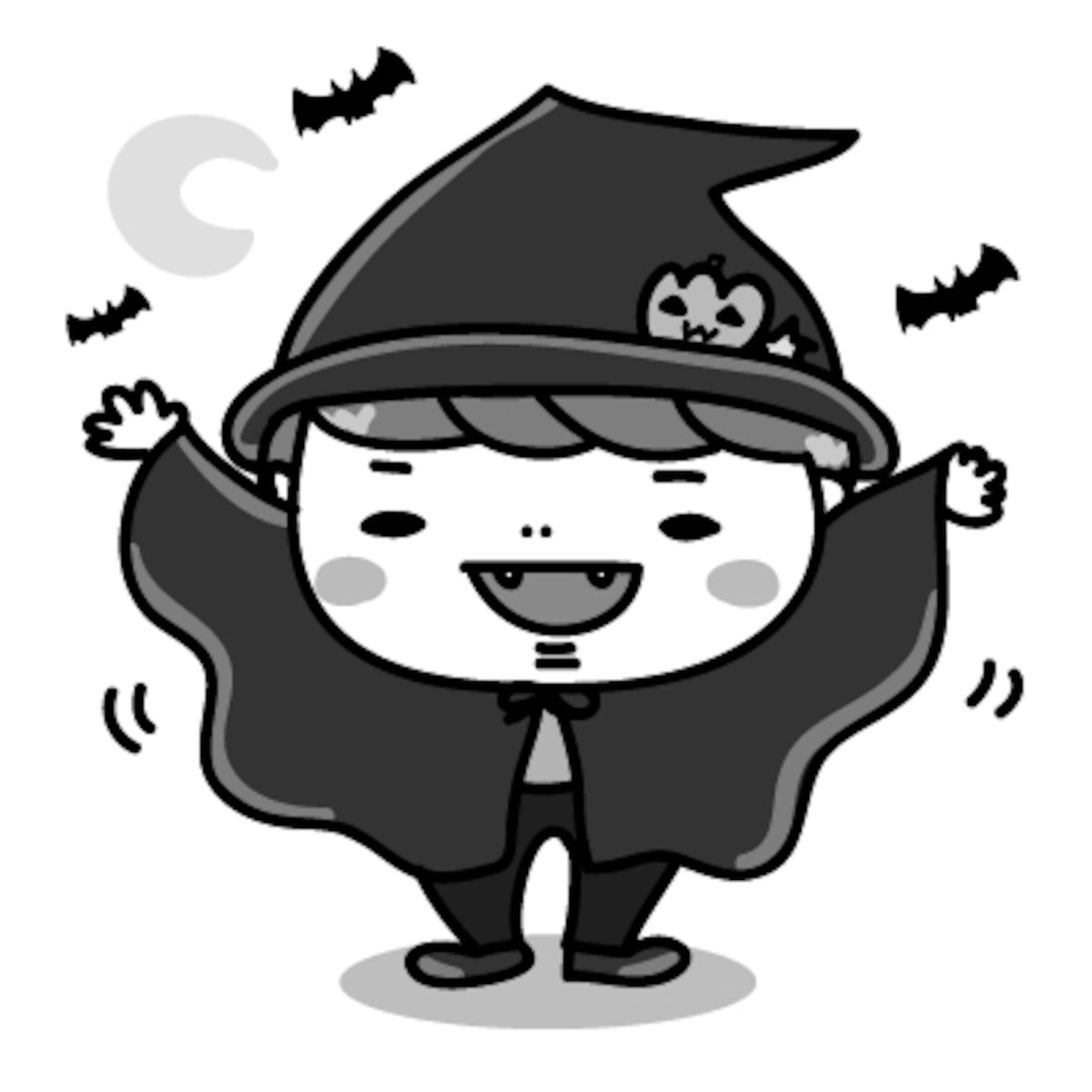ドラキュラ　男の子　ハロウィン　イラスト　白黒　かわいい