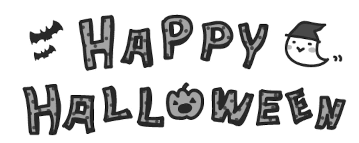 ハッピーハロウィン　イラスト　白黒　かわいい