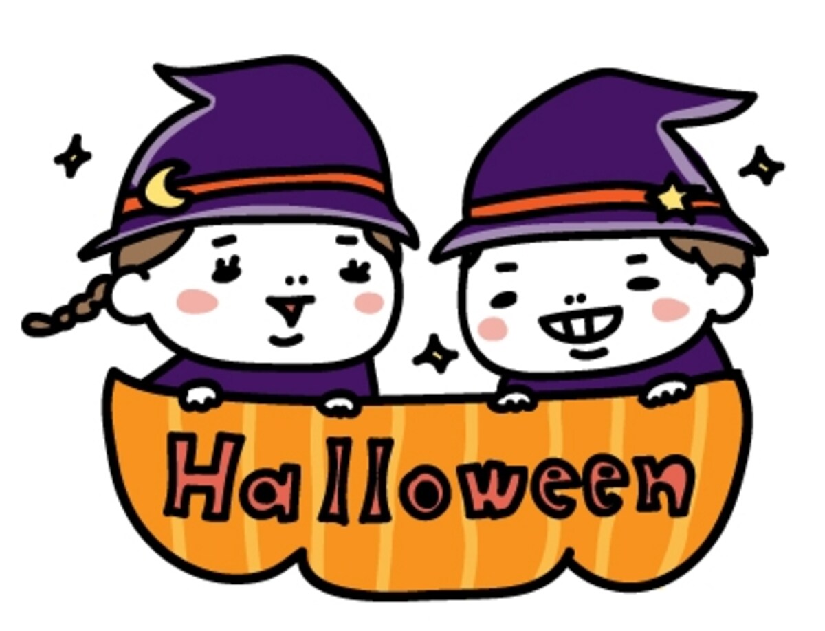 女の子と男の子　ハロウィン　イラスト　カラー　かわいい