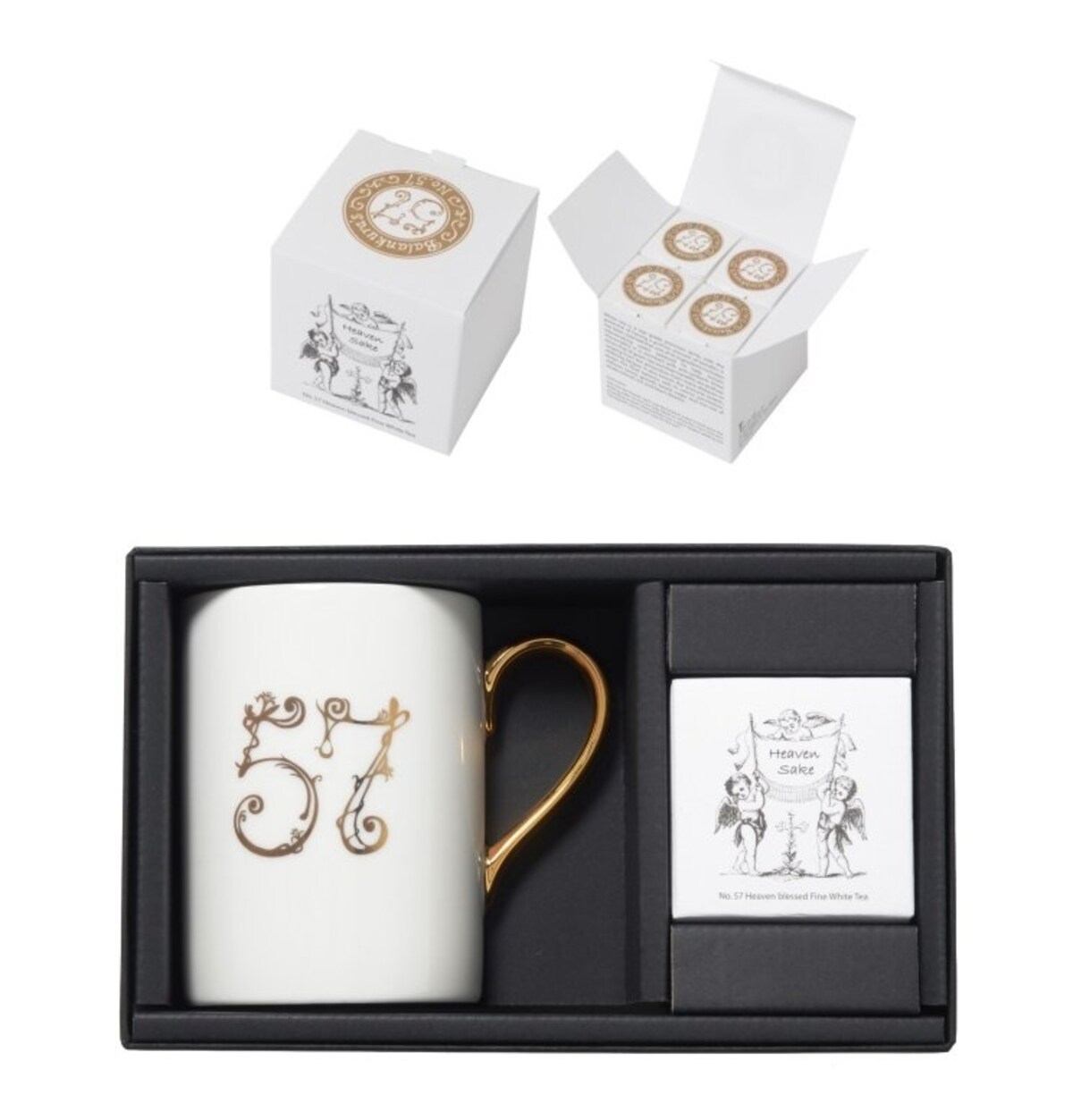 AsWhite / Kiss Tea / Grandmother’s Fruit tray / So.. Earl gray 1,050円（税込）ティーバッグ1.8g Ｘ4個 ゴールドの持ち手とロゴが輝くマグカップとのギフトセット