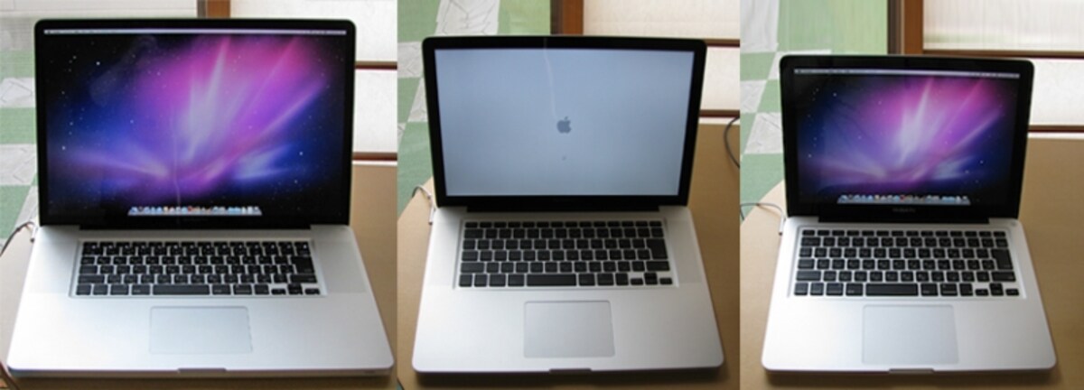 比べてみると思ったほどでかくない17インチ。MacBook Proシリーズは本体が薄いため、他のWindowsパソコンより小さく感じます（クリックで拡大）
