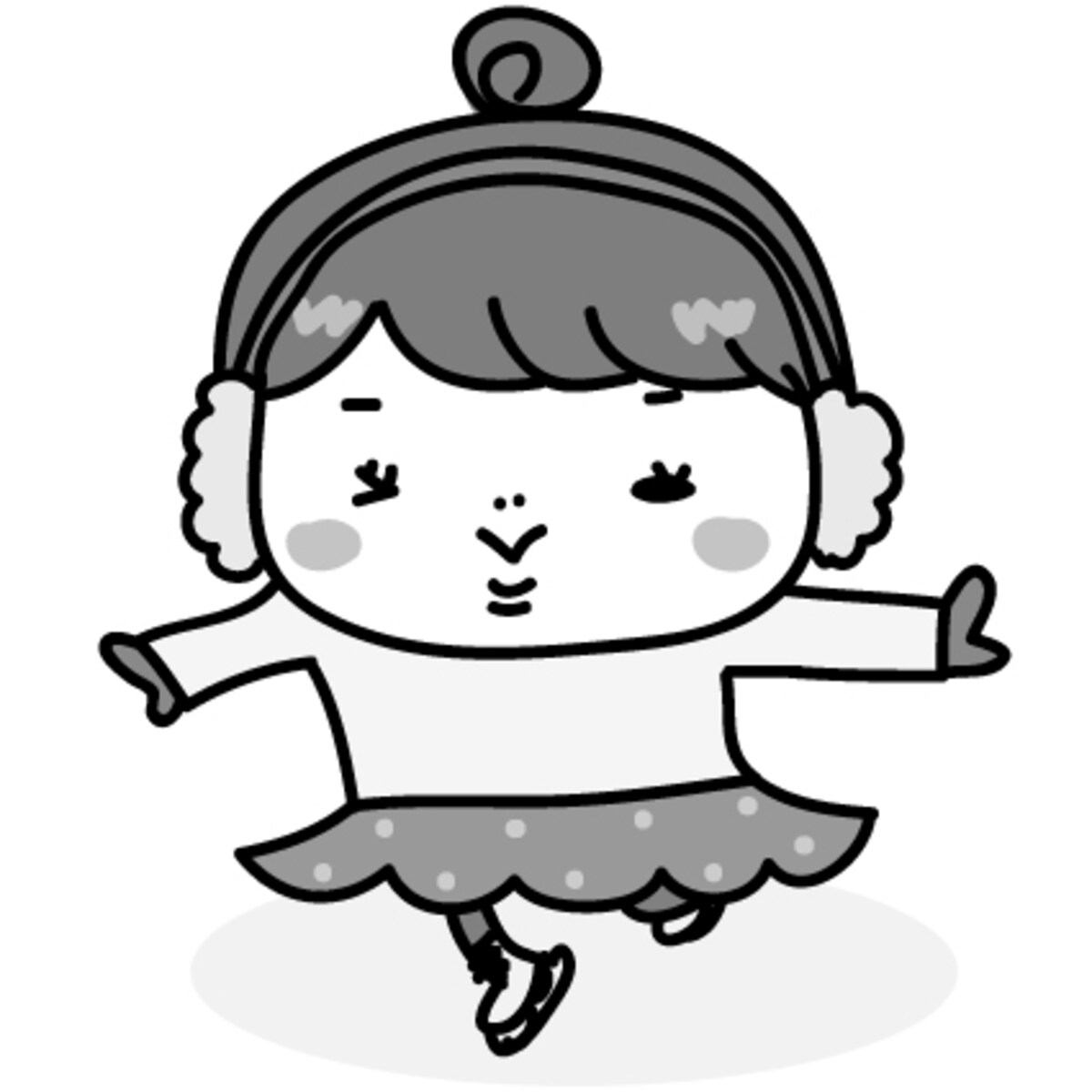 【モノクロ】得意げにスケートをする女の子です。