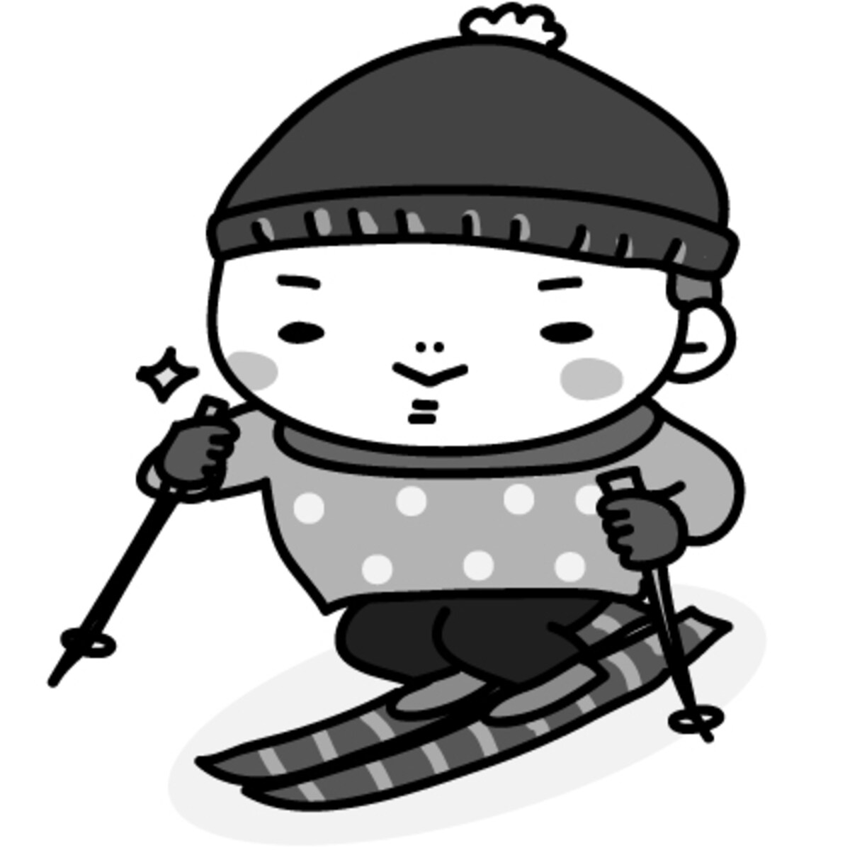 【モノクロ】張り切ってスキーをする男の子です。