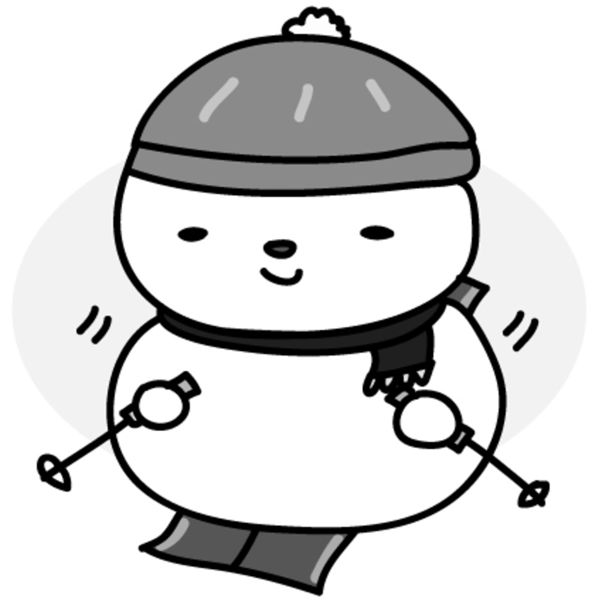 【モノクロ】上手にスキーをする雪だるまです。