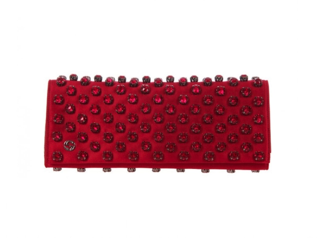 GUCCI／RED SATIN ‘BROADWAY’ SWAROVSKI CRYSTAL CLUTCH BAG