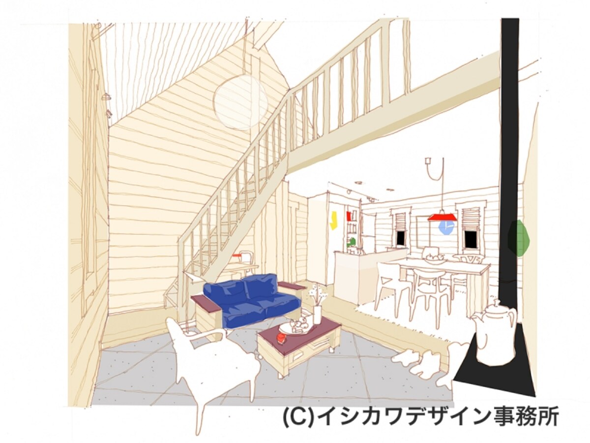 土間リビングのインテリア空間案