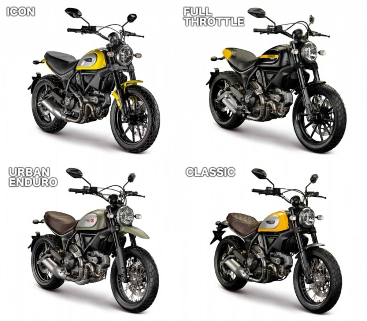 『ICON』をベースに、『FULL THROTTLE』、『URBAN ENDURO』、『CLASSIC』と計4つのモデルをラインナップ