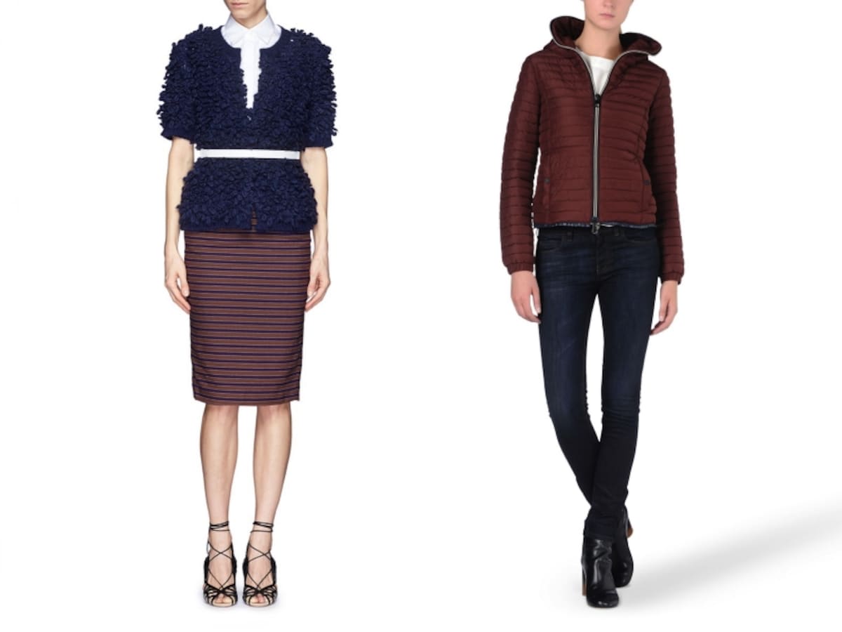 写真左から、gilda stripe pencil skirt、DUVETICA／DOWN JACKET