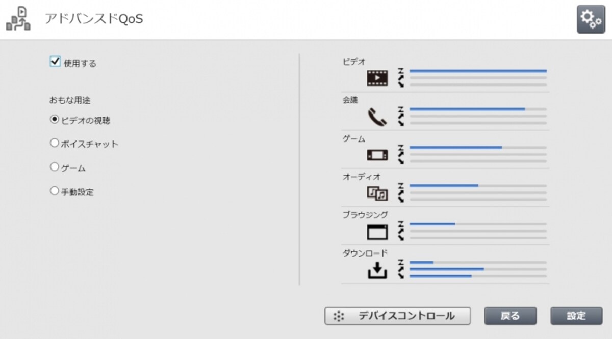 アドバンスドQoS機能で動画を優先させる。