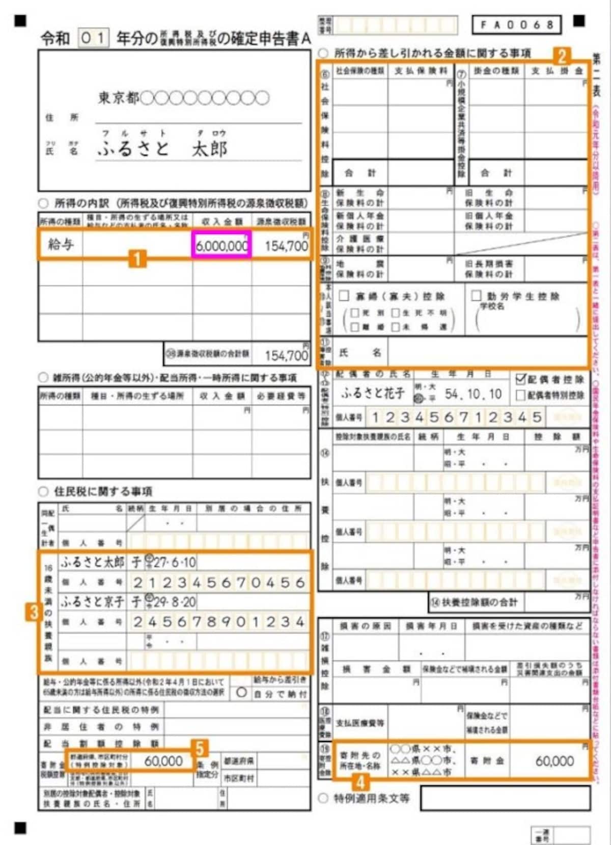  確定申告書A　第二表の書き方例