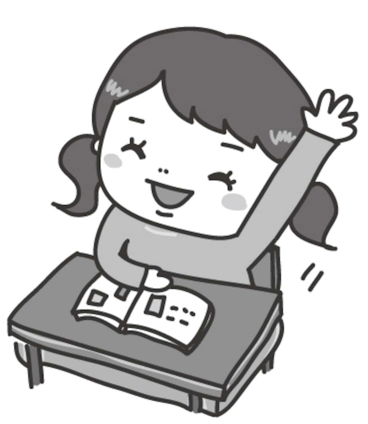 女の子　学校　イラスト　白黒　かわいい