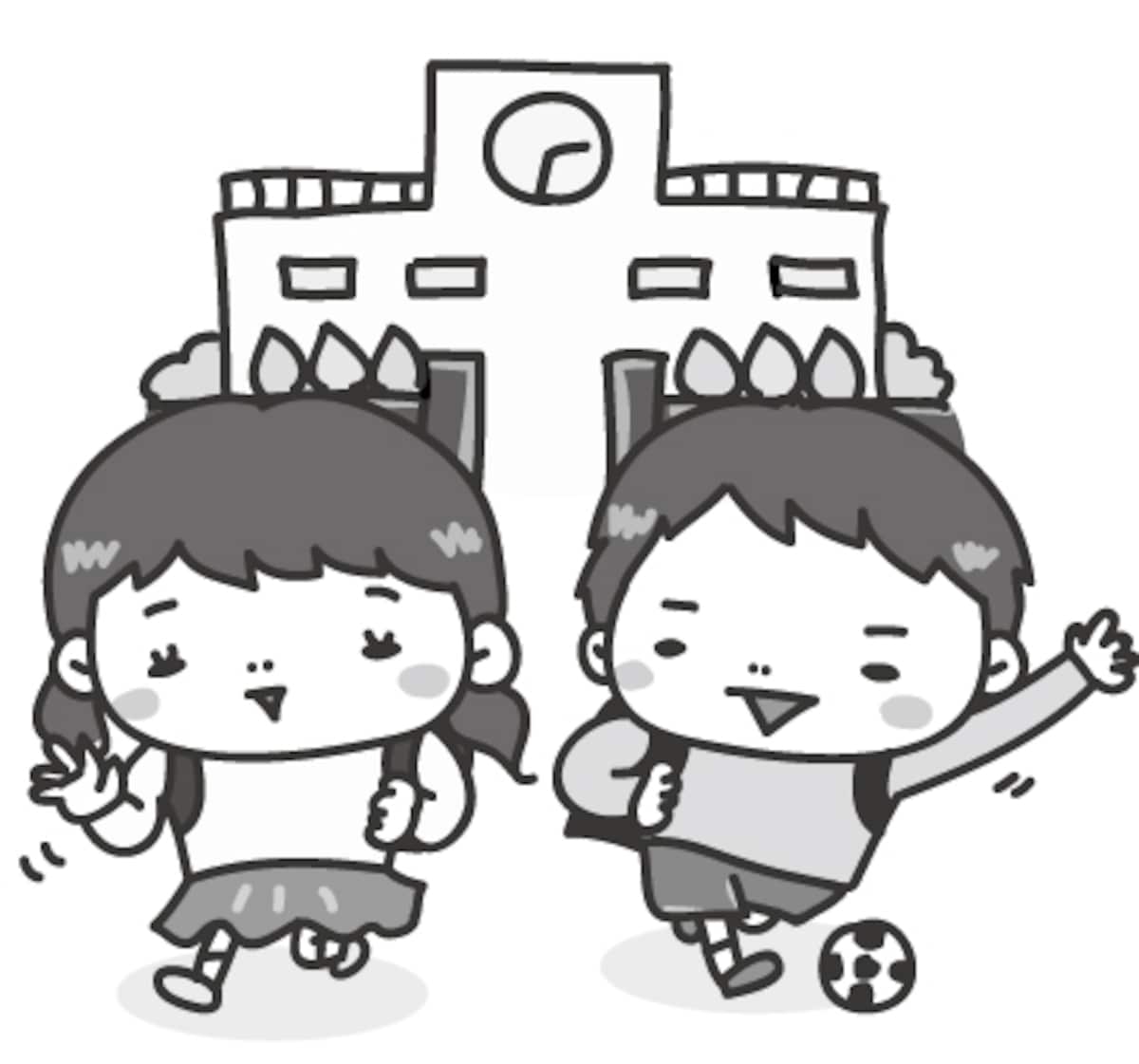 下校　学校　イラスト　白黒　かわいい