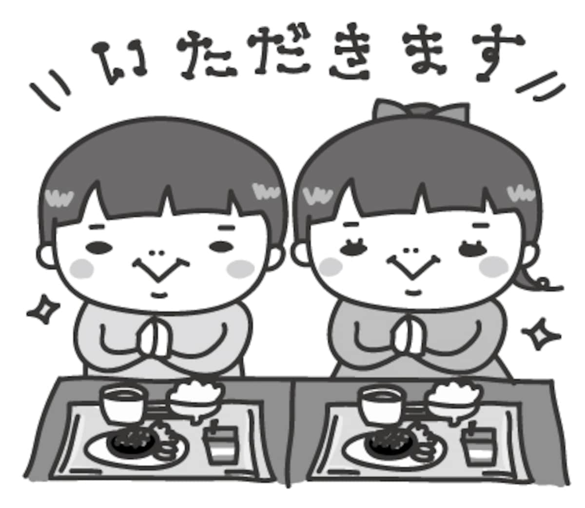 給食　学校　イラスト　白黒　かわいい