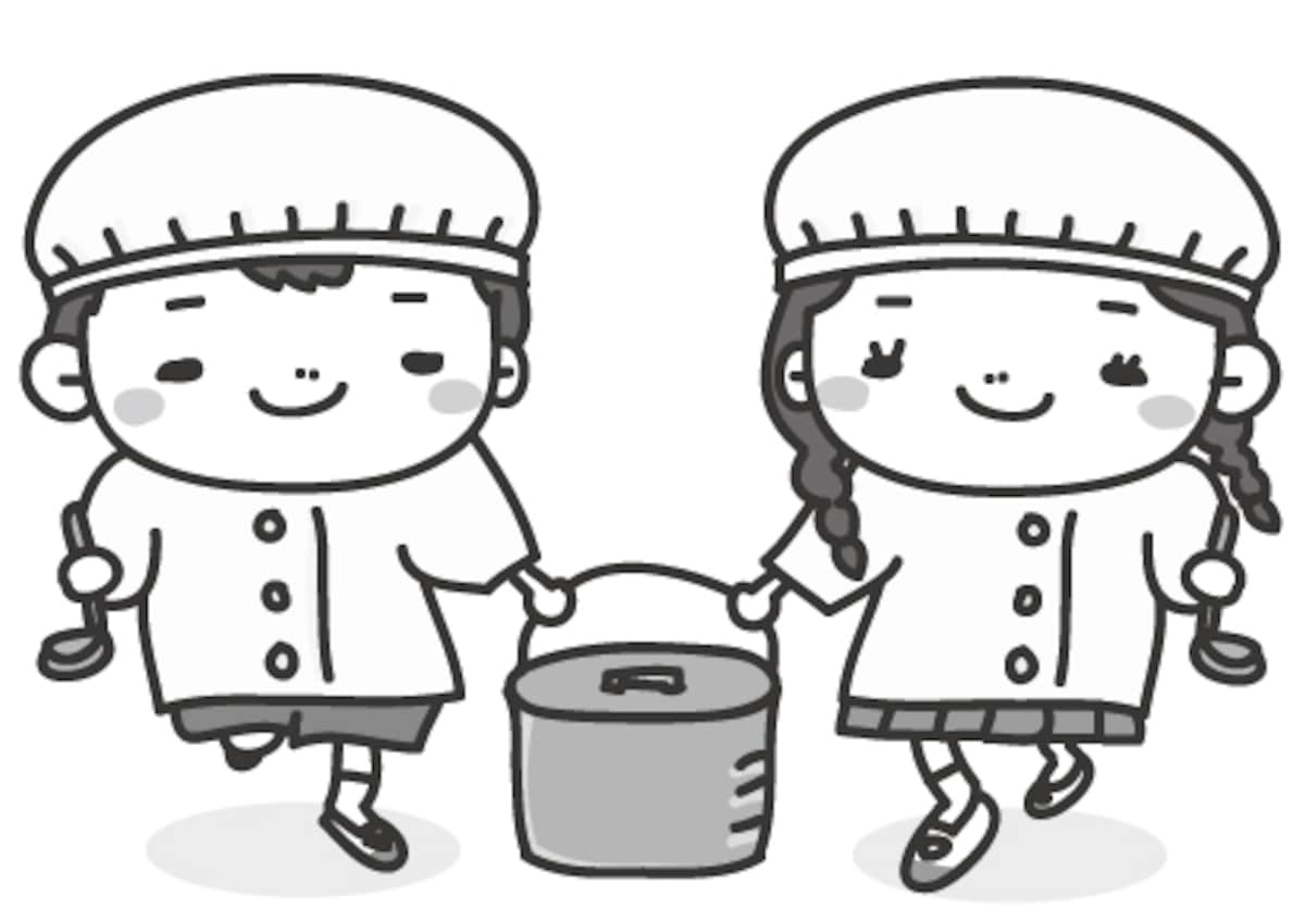給食　学校　イラスト　白黒　かわいい
