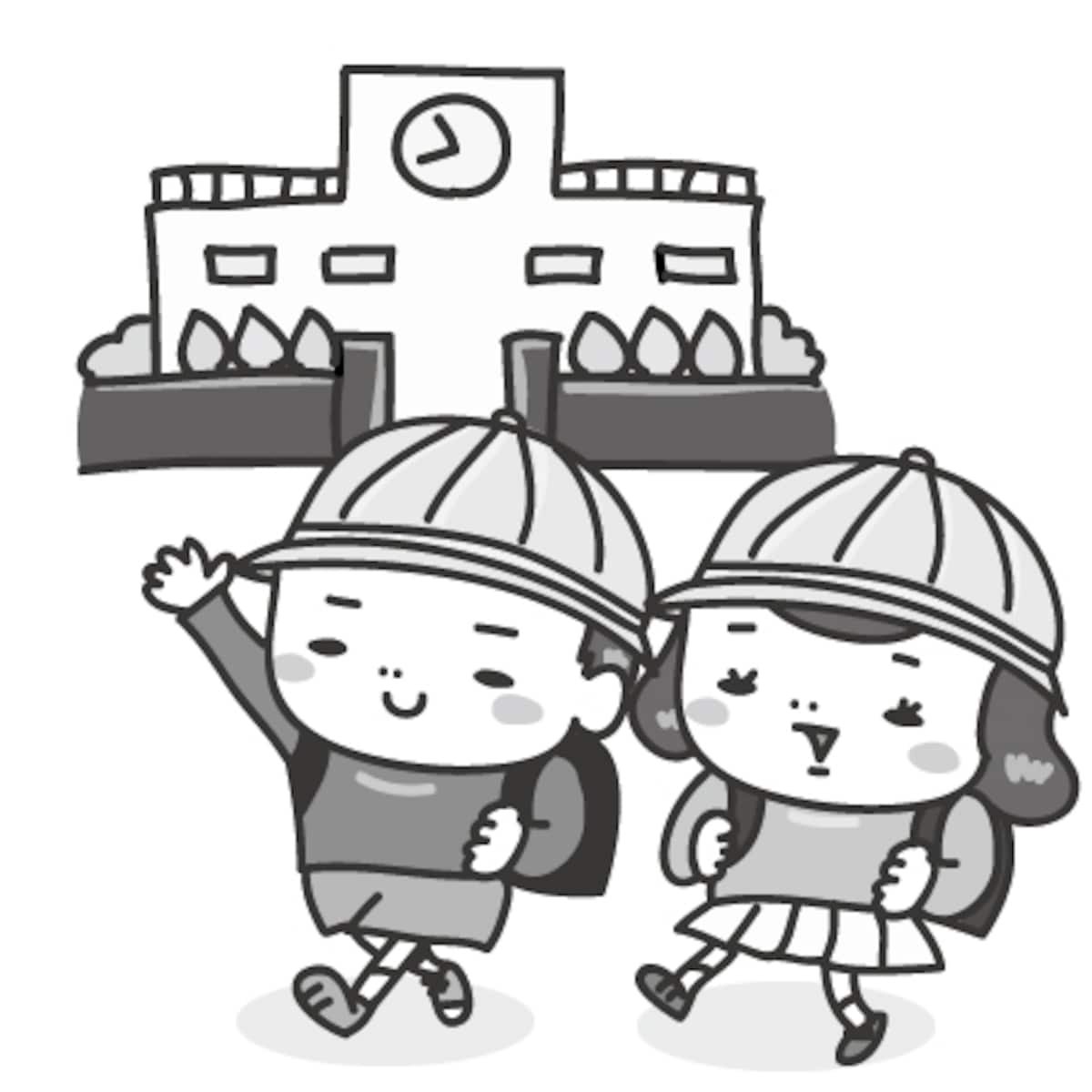 登校　学校　イラスト　白黒　かわいい