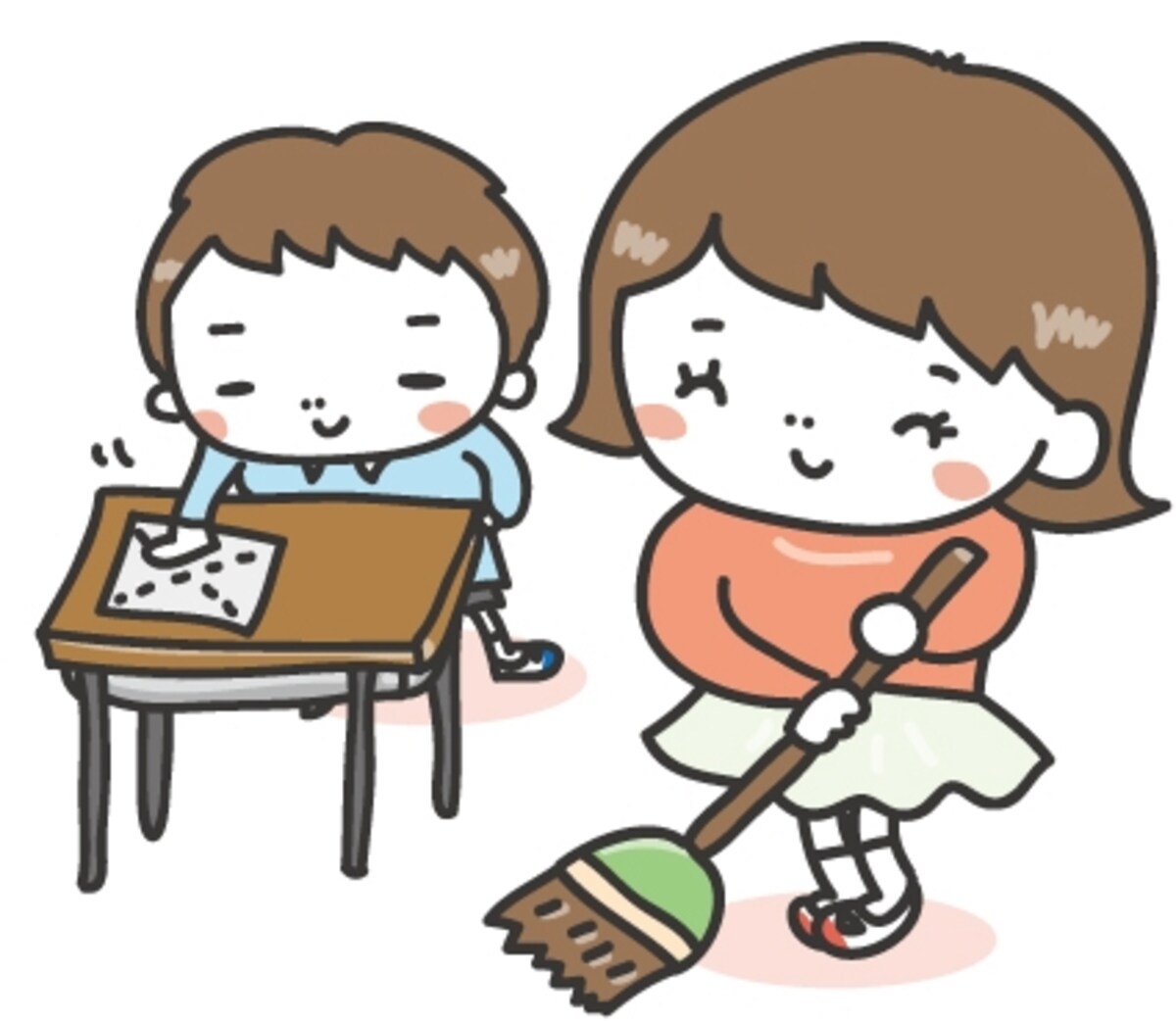 掃除　学校　イラスト　カラー　かわいい