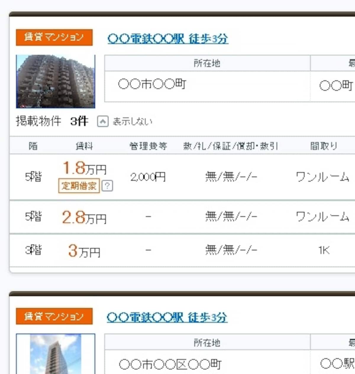 定借家広告一例