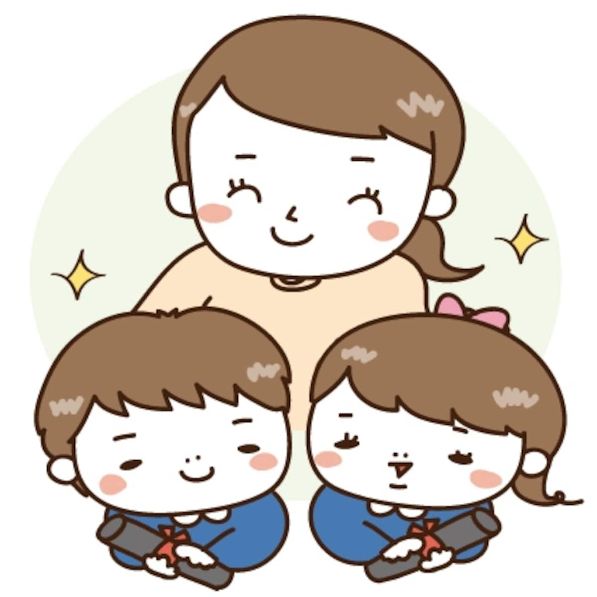 【カラー】先生と卒園児たちのイラストです。