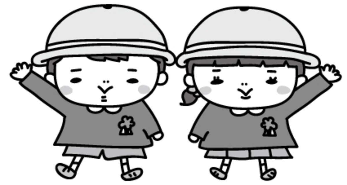 【モノクロ】制服を着た男の子と女の子のイラストです。