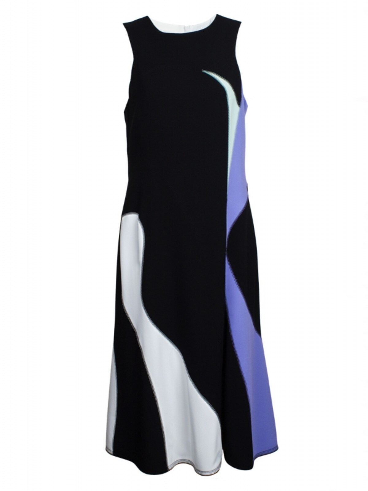 AQUILANO RIMONDI／MULTICOLOUR WAVE PANEL DRESS　Aラインのワンピースは上品ですが、婚活シーンでは、メリハリを強調した方がベターです。