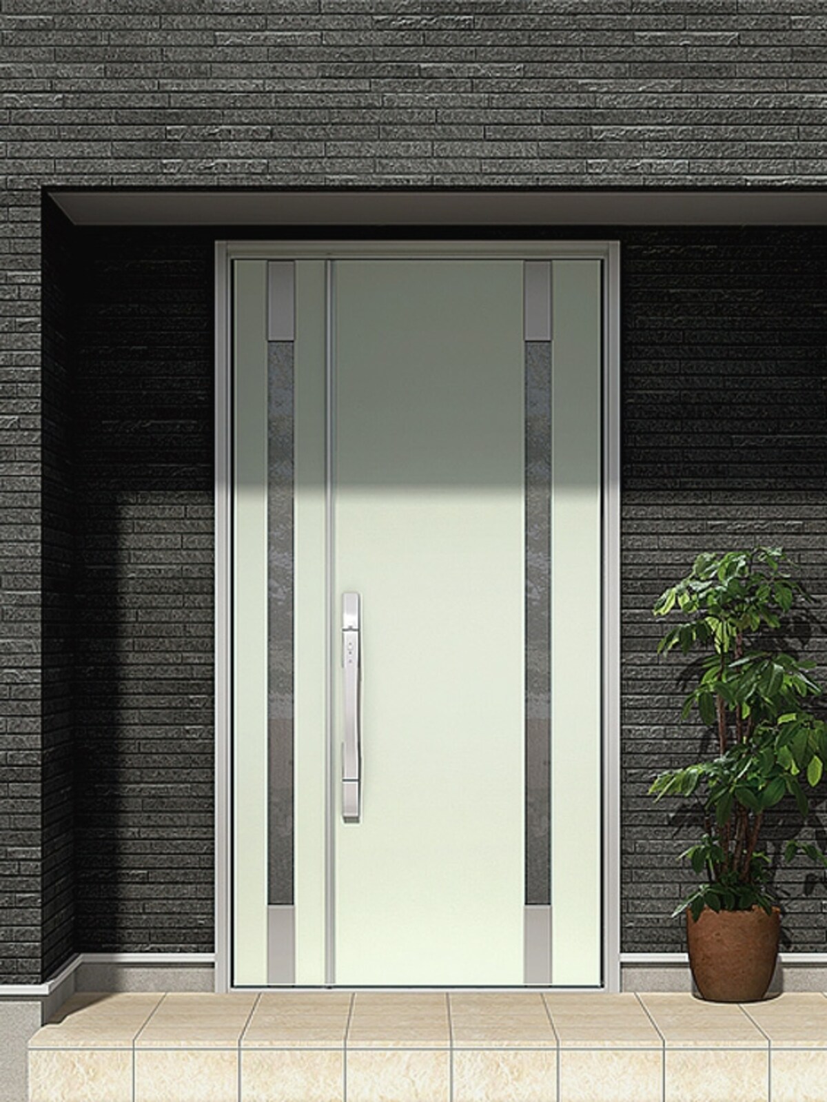 電池錠、電気錠と3つのキーシステムから選ぶことができる断熱玄関ドア。 [ジエスタ]