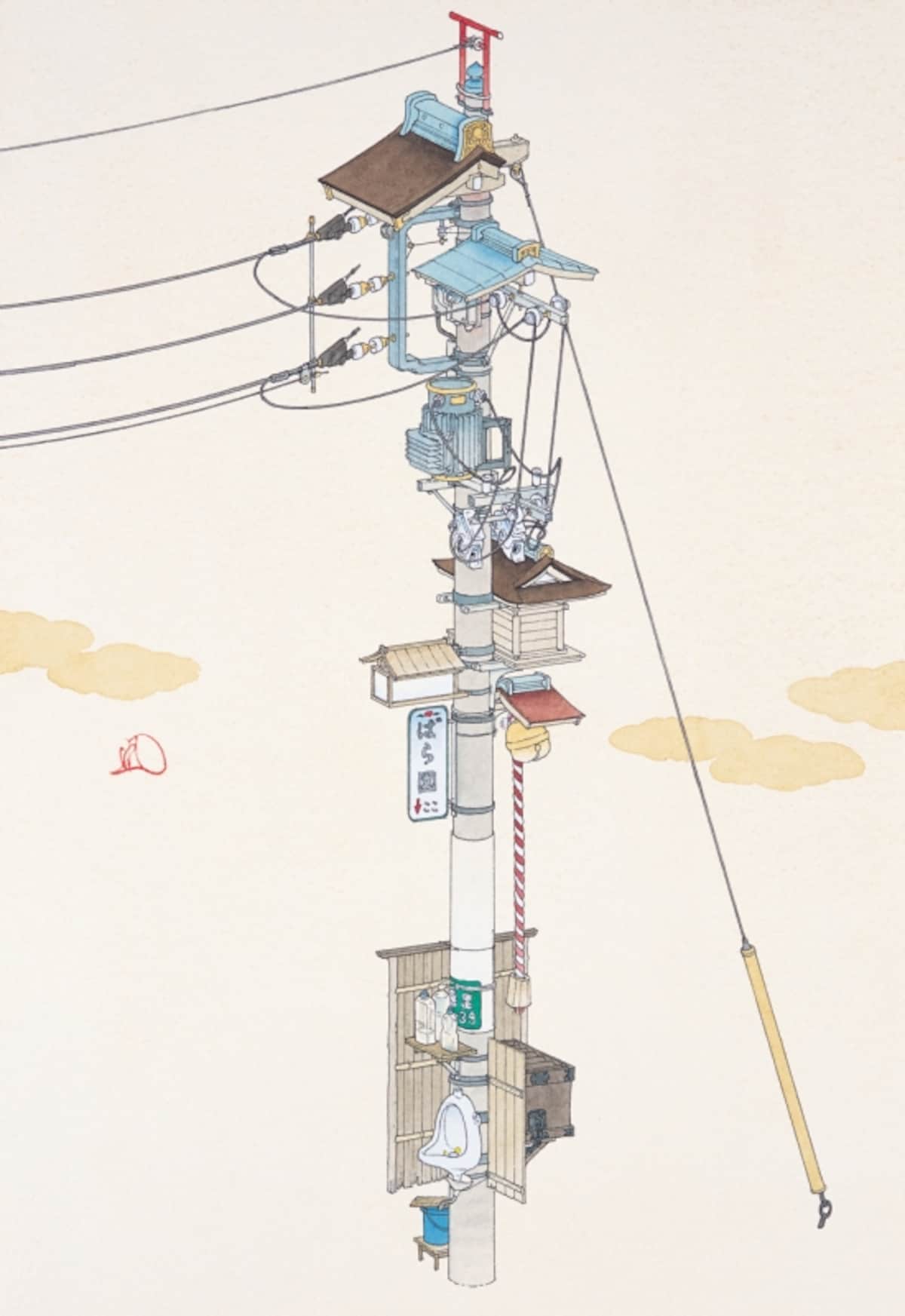 子の字引留行形柱　2010　紙にペン、水彩　35 x 24 cm　個人蔵　撮影：宮島径 ?YAMAGUCHI Akira, Courtesy Mizuma Art Gallery