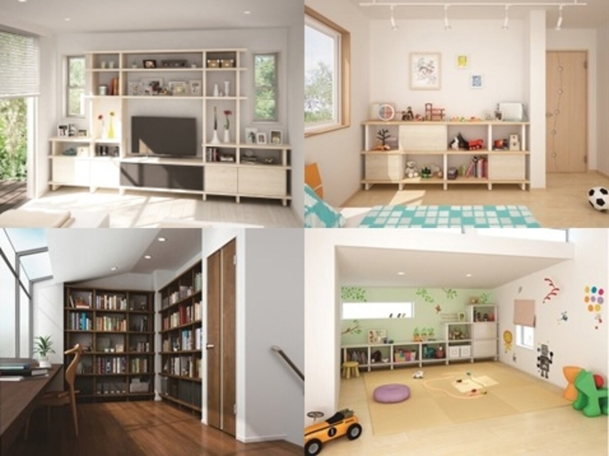 リビングや子供部屋、書斎など、設置するスペース、収納する物にあわせて、自由にプランニングすることができる。