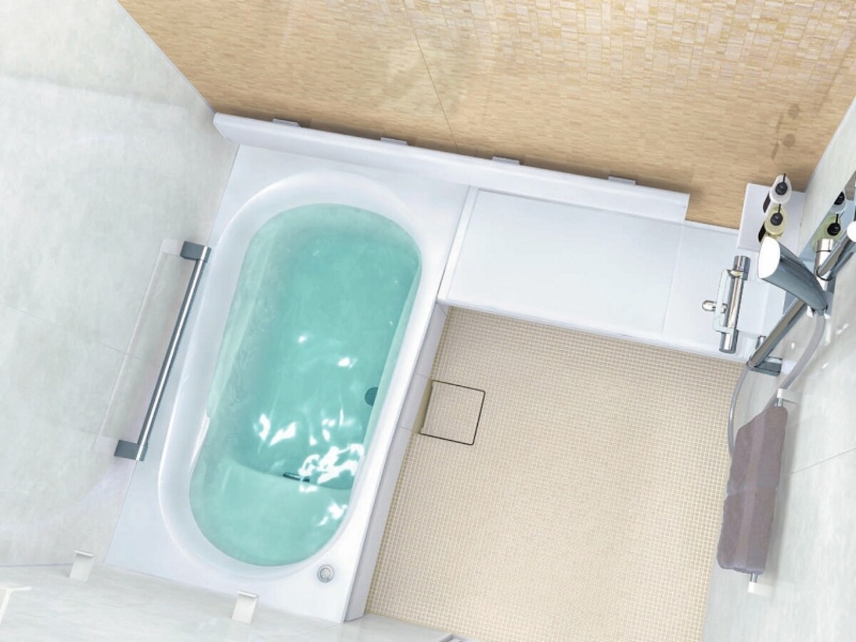 浴槽も洗い場も広げることができるマンションリモデル用のシステムバス。　[ひろがるＷＦほっカラリ床シリーズ　Ｆtype]　TOTO　 http://www.toto.co.jp/