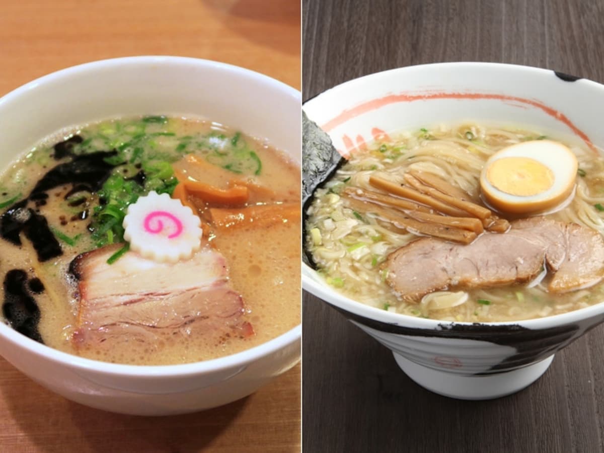  カーザルカ「ミラノとんこつラーメン（900円、ミニ650円）」→二代目げんこつ屋「げんこつら～めん（850円、ミニ570円）」