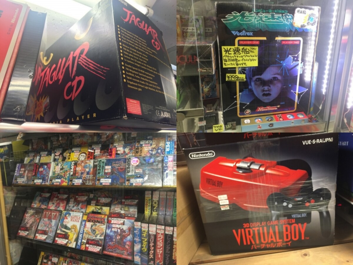 店内には、高速船やJAGUAR CDといった幻のアイテムまで鎮座していました。JAGUAR CDは売り物ではないとのことだったのが残念……。ですが、掘れば掘るほど出てくるレアなアイテムの数々を見ているだけで、ゲーマー心をくすぐられます。