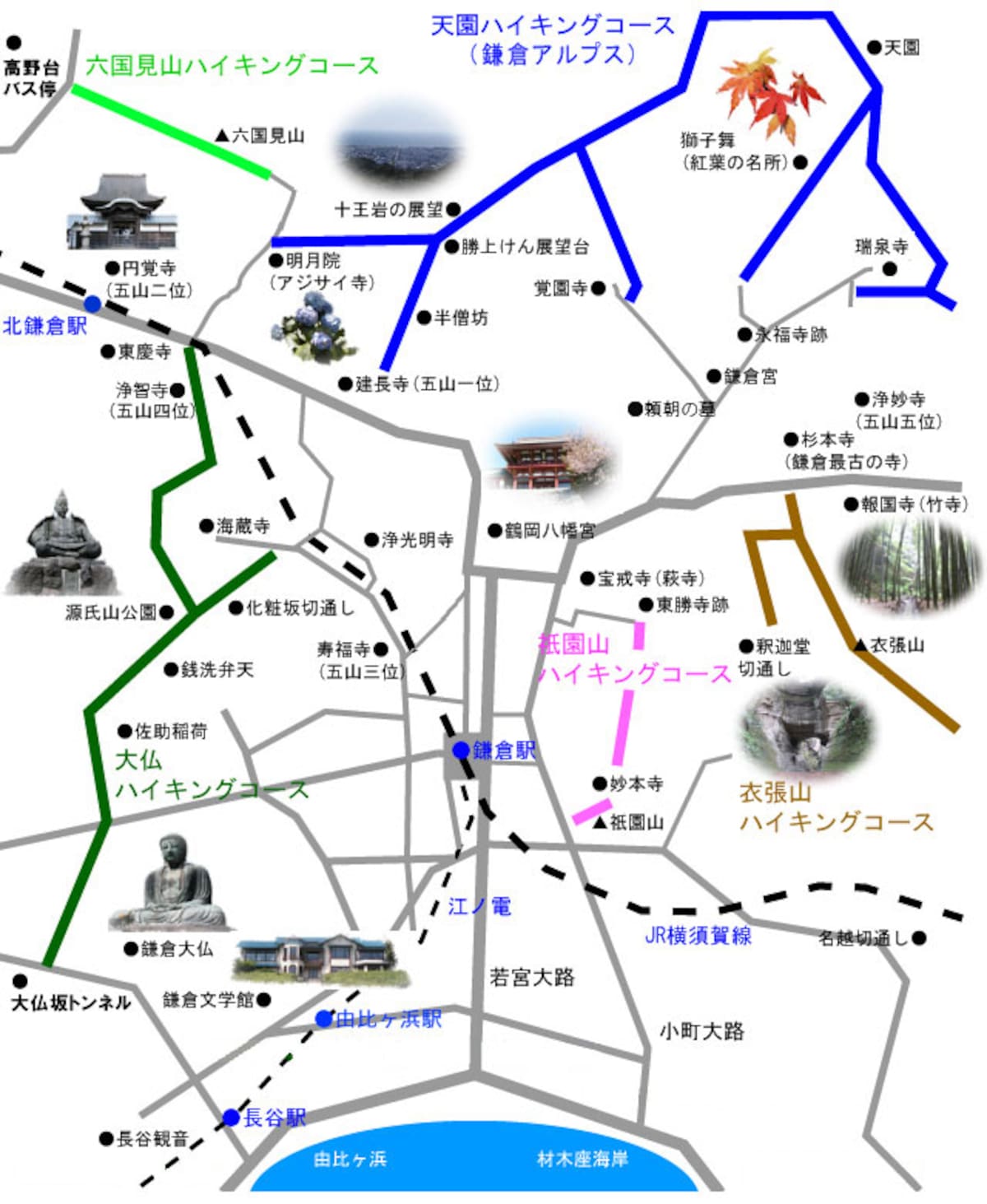 鎌倉の観光名所イラストマップ（筆者作成）