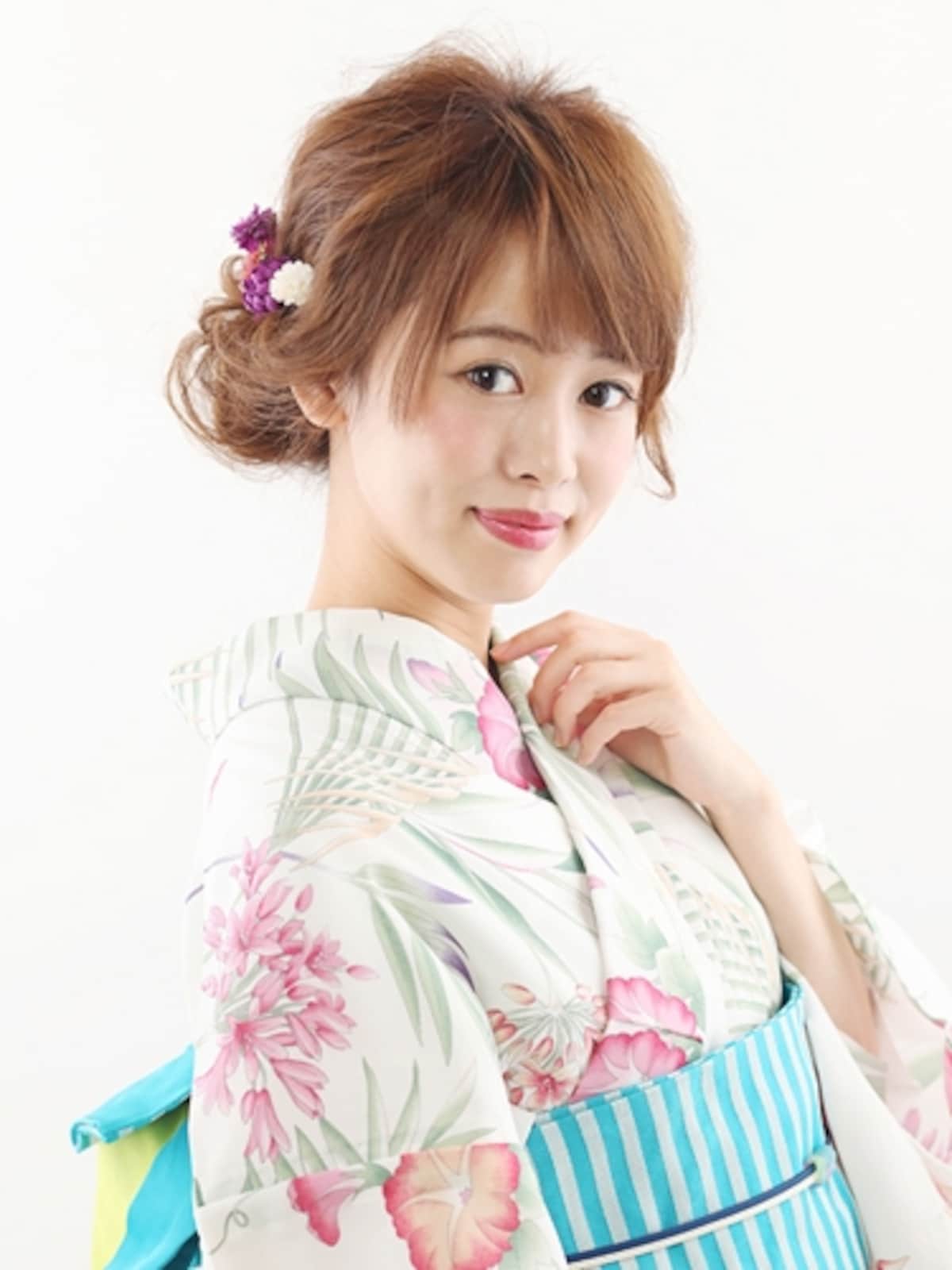 ミディアムの浴衣姿に！和菓子みたいな簡単アップヘア