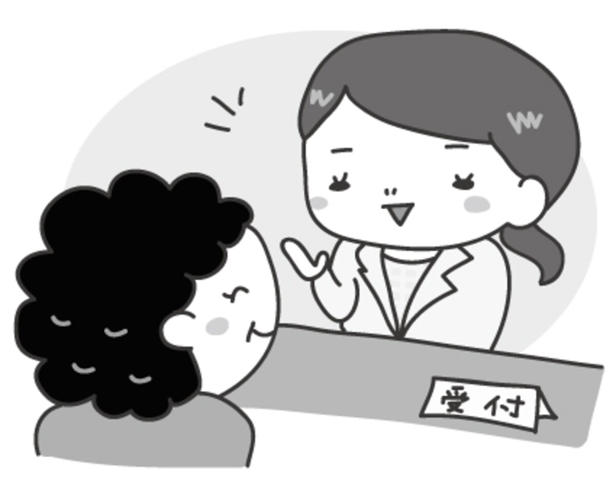 【モノクロ】診察受付のカットです。