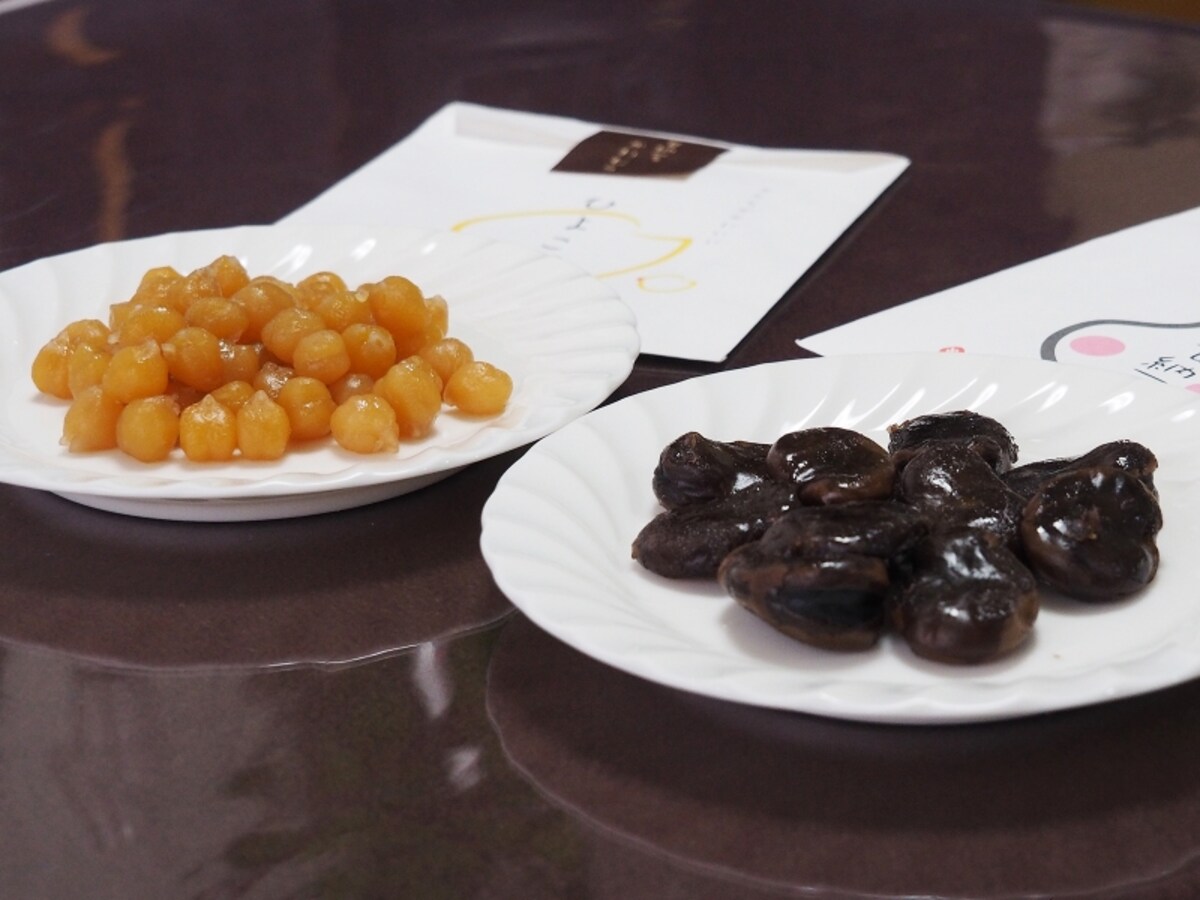 ひよこ豆（260円・80g）＆お多福甘納豆（420円・80g）＠甘納豆かわむら