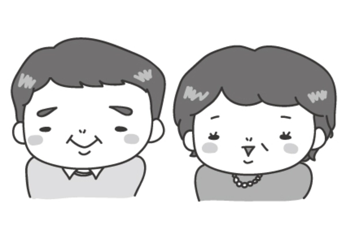 おじいちゃんとおばあちゃん　敬老の日　イラスト　白黒　かわいい