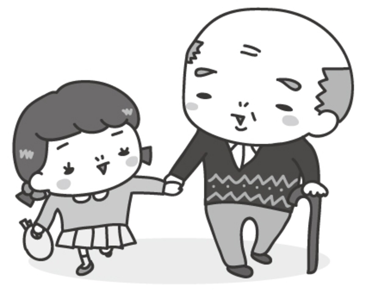 おじいちゃんと孫　敬老の日　イラスト　白黒　かわいい