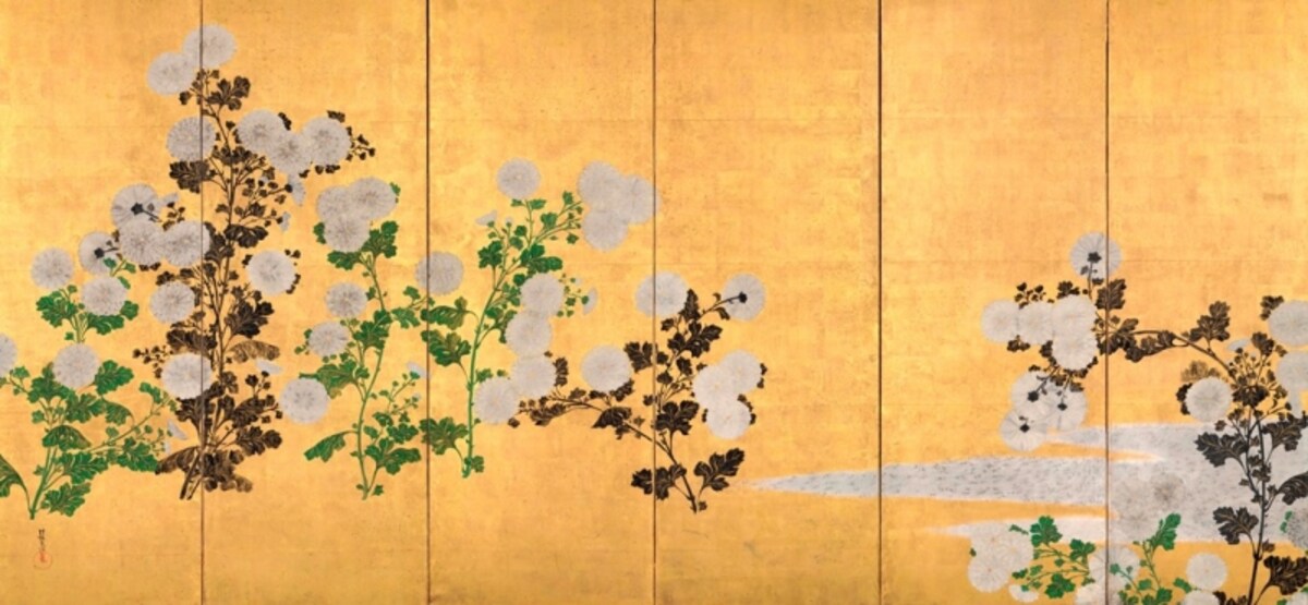 尾形光琳「菊図屏風」（左隻）