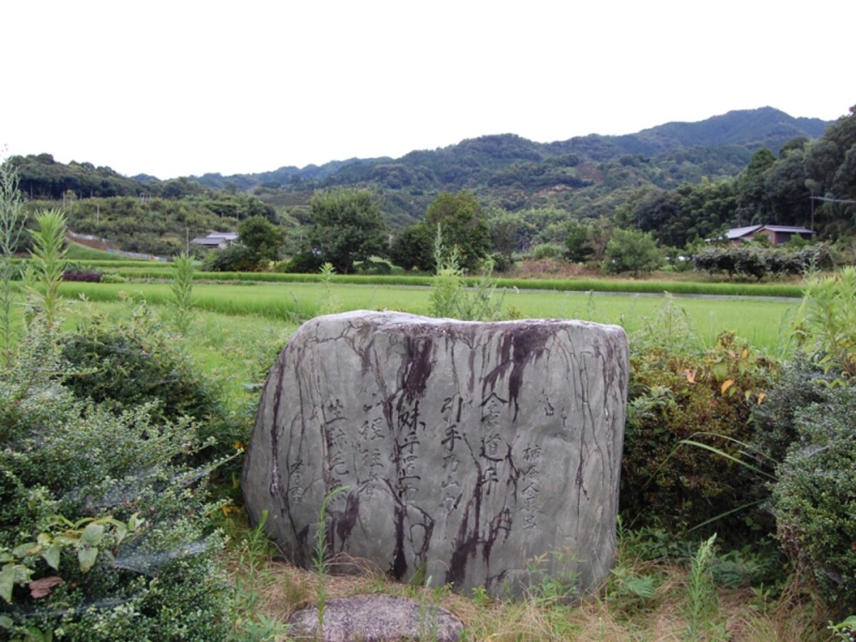 万葉歌碑と大和盆地の周囲をかこむ青々とした山々