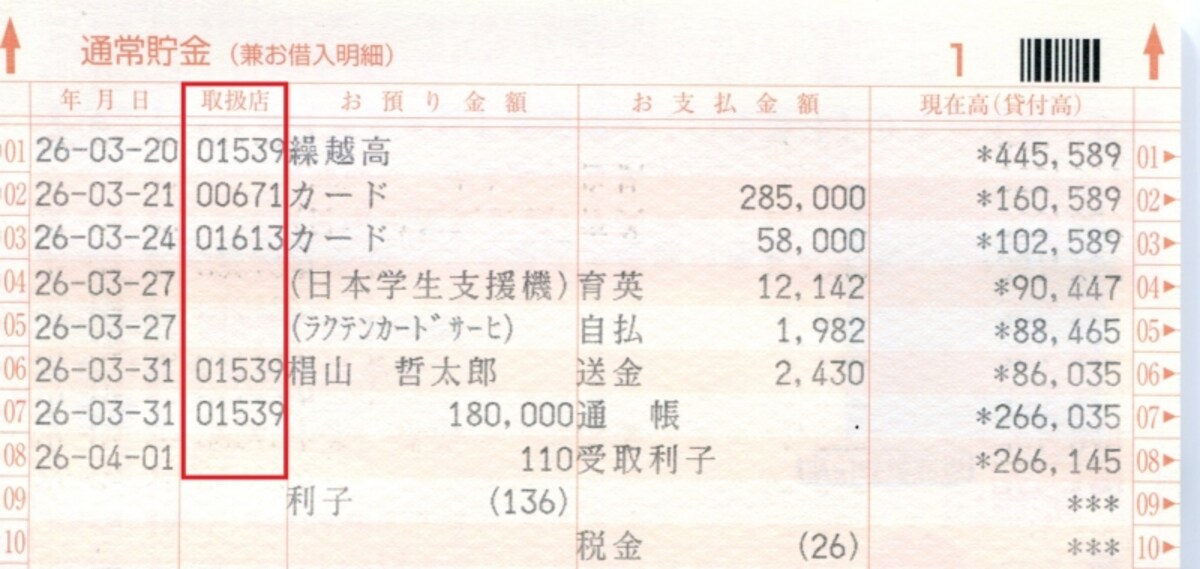 郵便貯金通帳